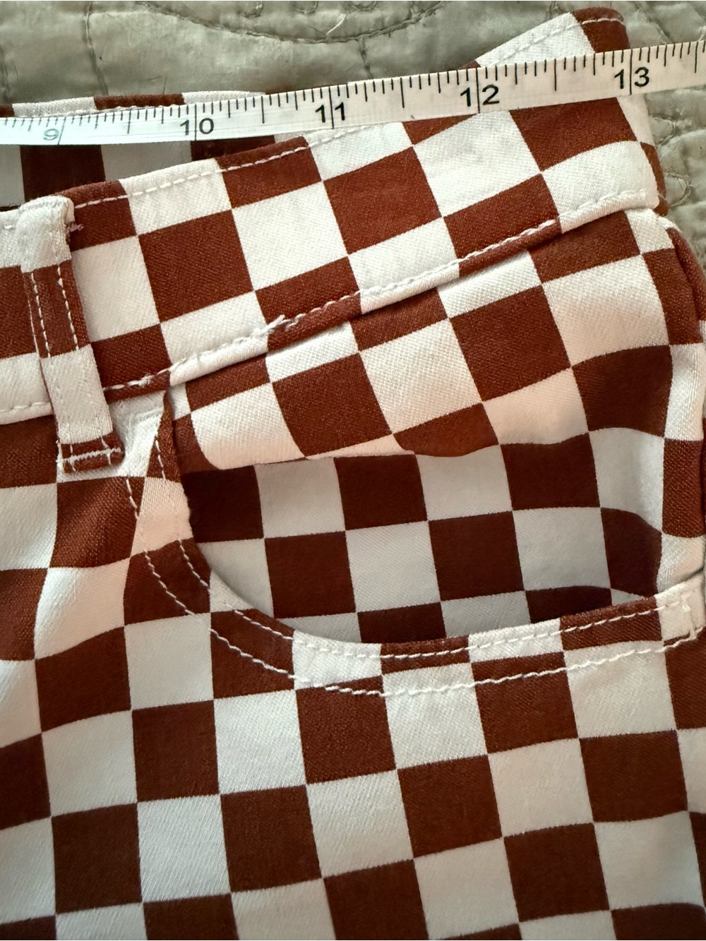 Hollister Checkerboard Flare Pants Brown Ivory High Rise Y2K Small - Picture 6 of 9